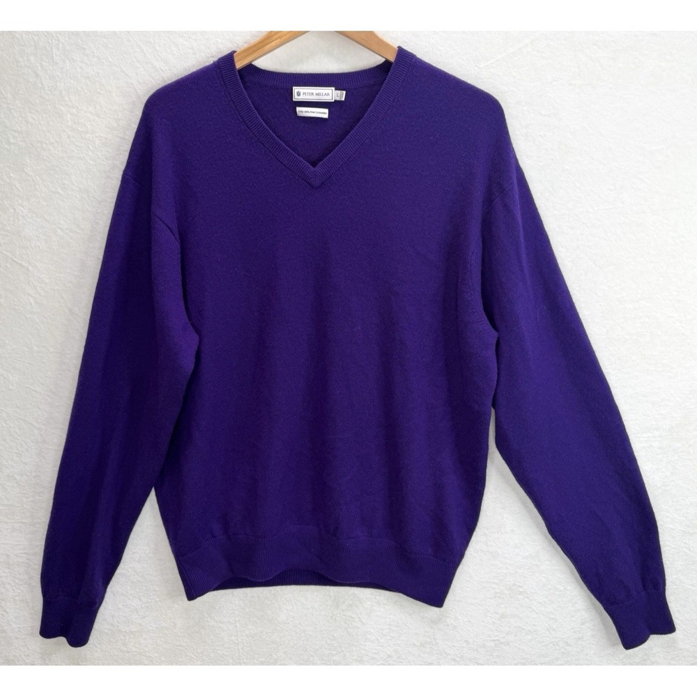Peter Millar Men's 100% Cashmere Purple V-Neck Sweater Size Large